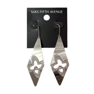 Saks Fifth Avenue Silver Floral Cutout Drop Earrings with Center Crystal
